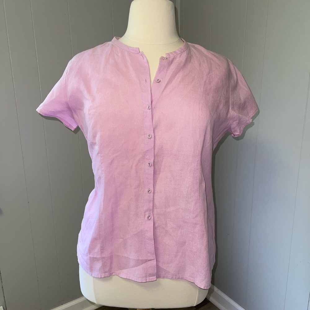 Eileen Fisher (L) 100% Irish Linen Short  Sleeve Button-Down